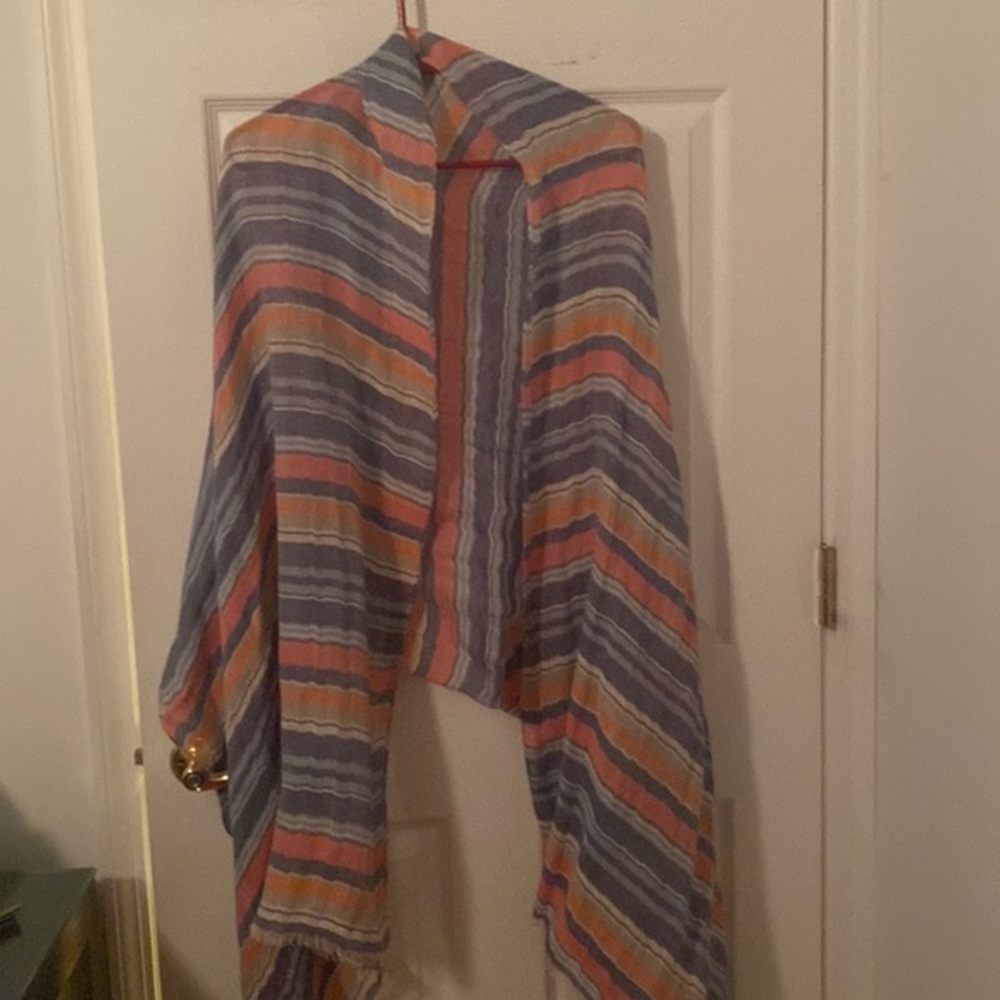Gap lightweight striped wrap/scarf. Pink tan blue grey orange stripes.